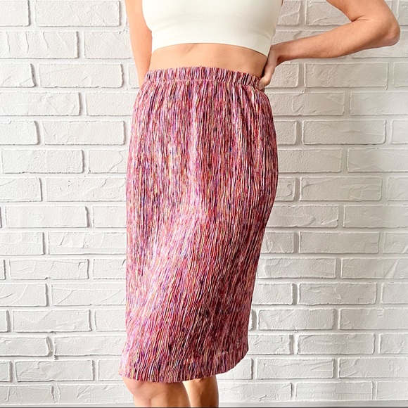 Vintage Dresses & Skirts - Vintage colourful rainbow knit pull on knee length skirt M